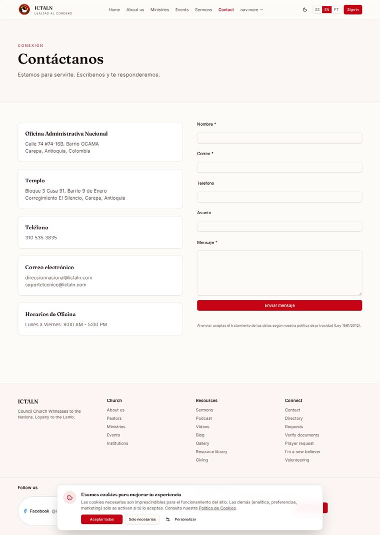 Contacto que genera lead — CRM pastoral en EDIFICA 360